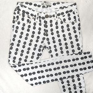 Free People White Black Jeans Geometric Pattern